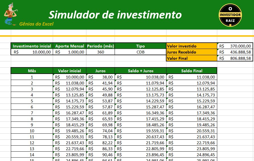 Planilha Com Simulador De Investimento Excel 8654